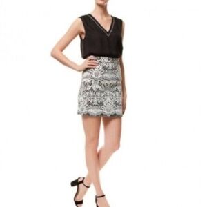 Maje Embroidered Lace Skirt Mini Fringe Hem Size 34